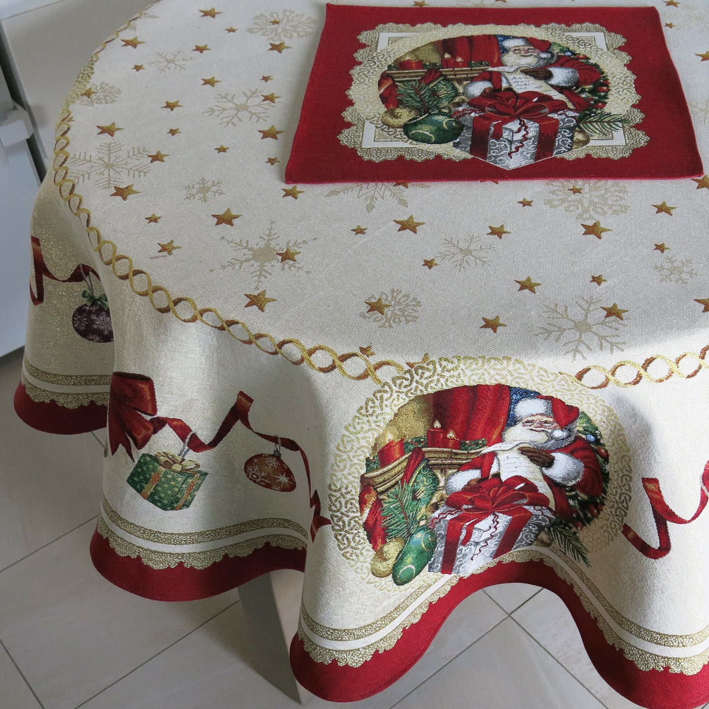 Tablecloth Christmas Circle Block print Golden tablecloths Round Tapestry Table linen for Round Table