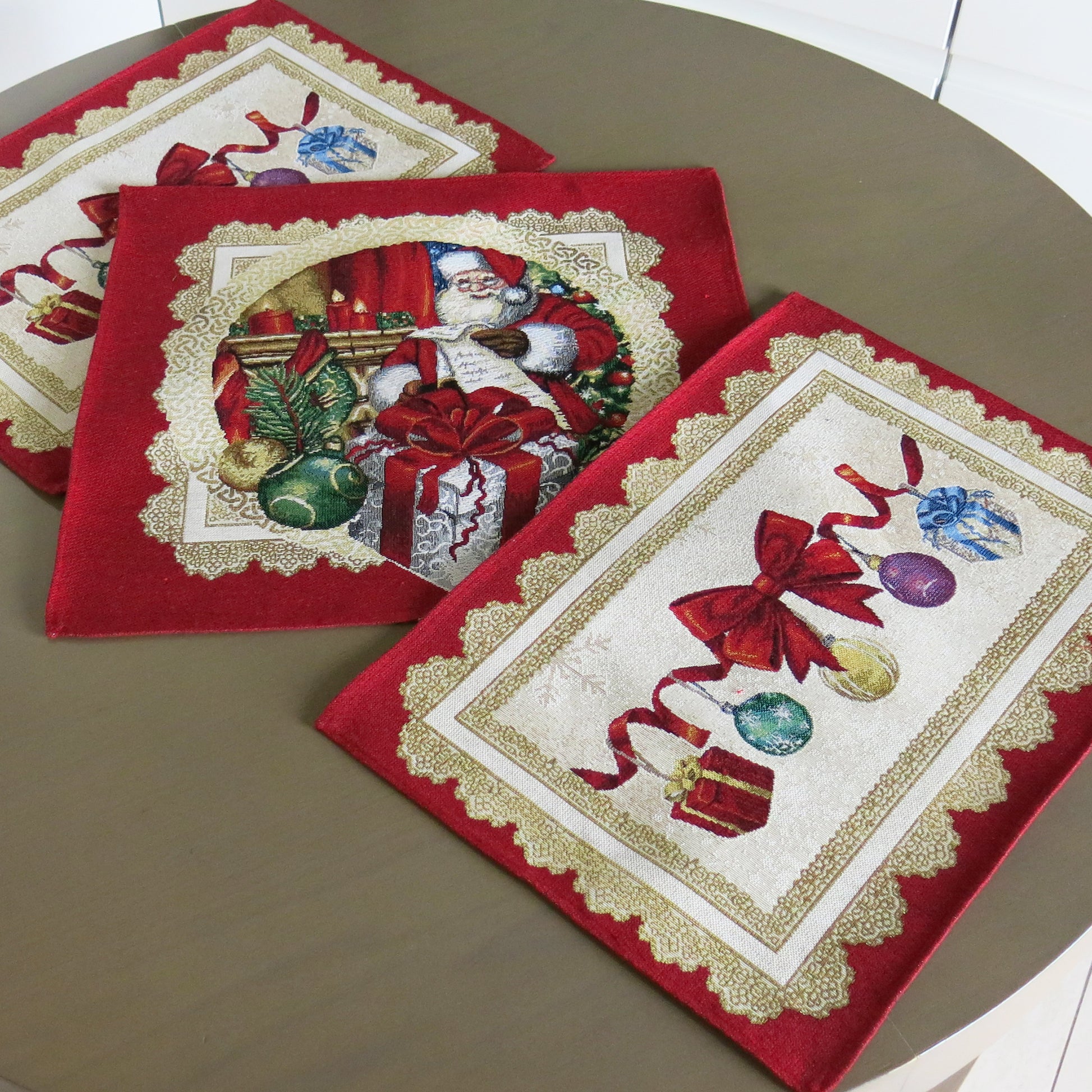 Christmas Placemats Set of 2 Red Glitter with Golden threads Holiday Table mats