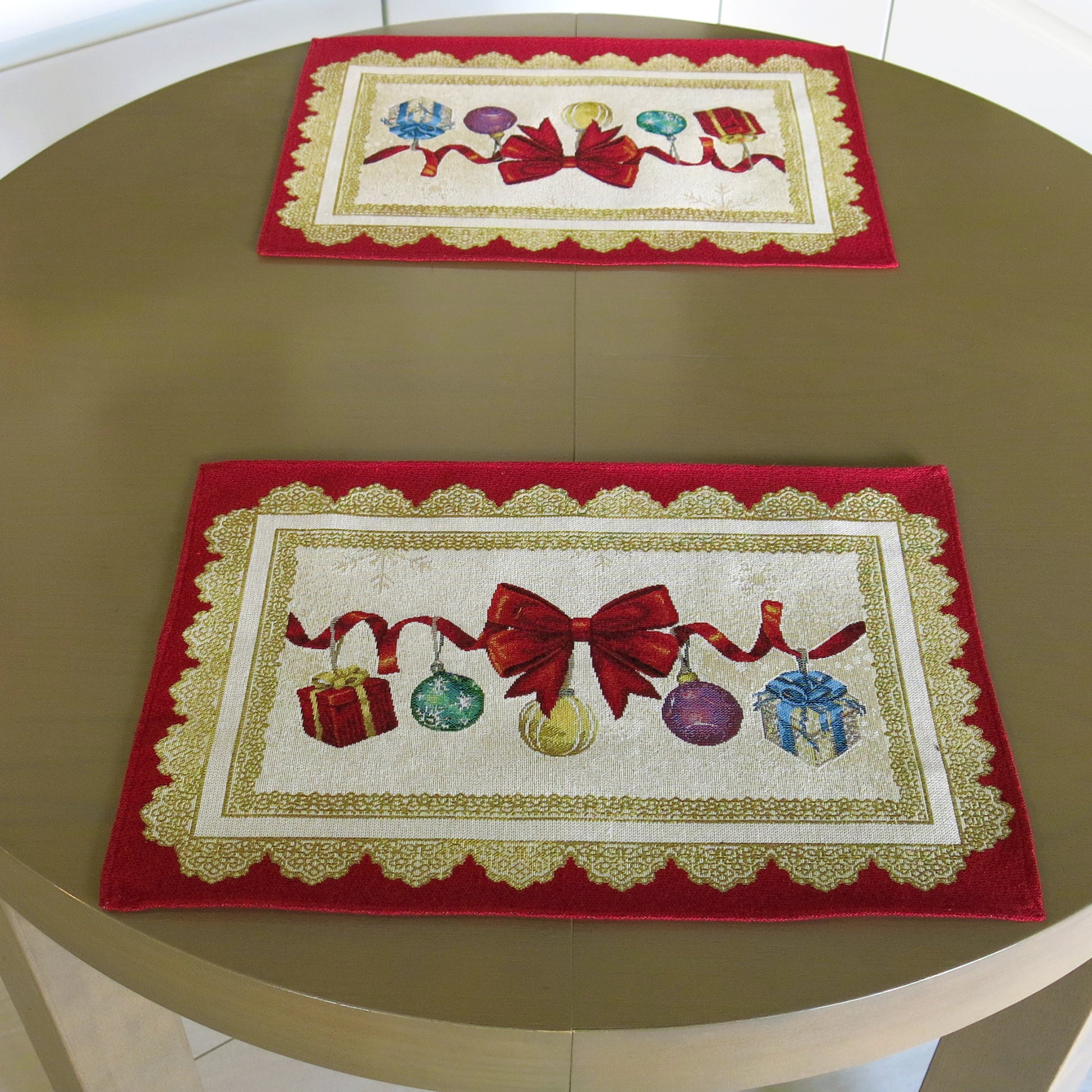 Christmas Placemats Set of 2 Red Glitter with Golden threads Holiday Table mats