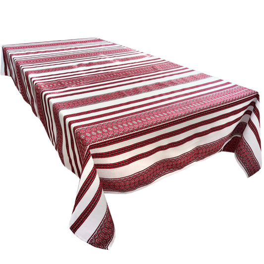 Ukrainian Tablecloth with National Embroidery Ornament Rectangular White and Red