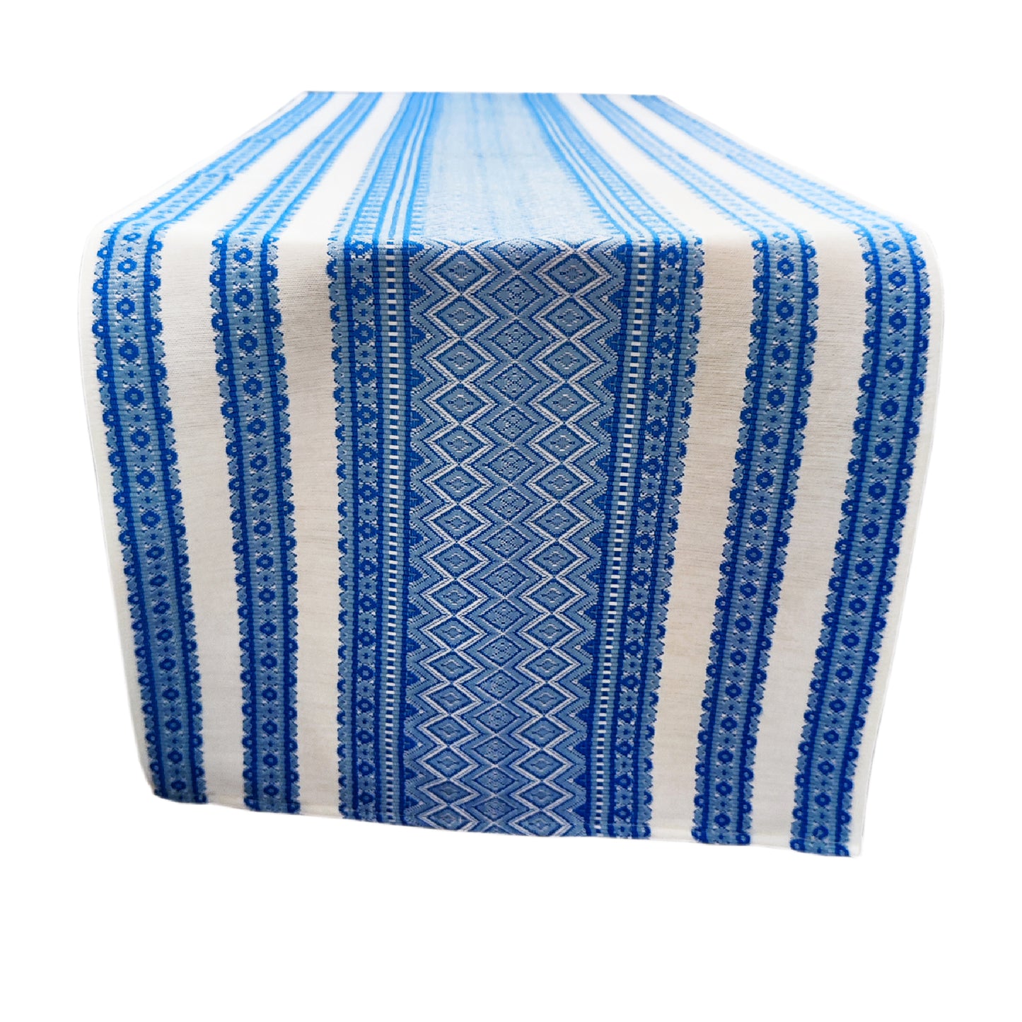 Ukrainian Table Runner Сenterpiece Woven Fabric Naperon White with blue ornament