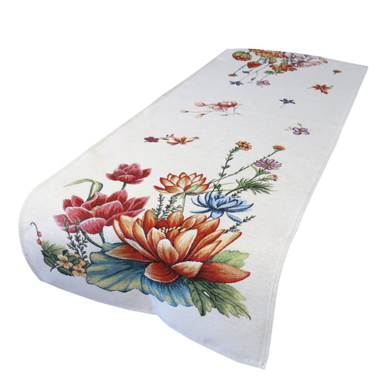 Fabric Table Runner Spring Beautiful Floral Pattern - Lotus and flowers