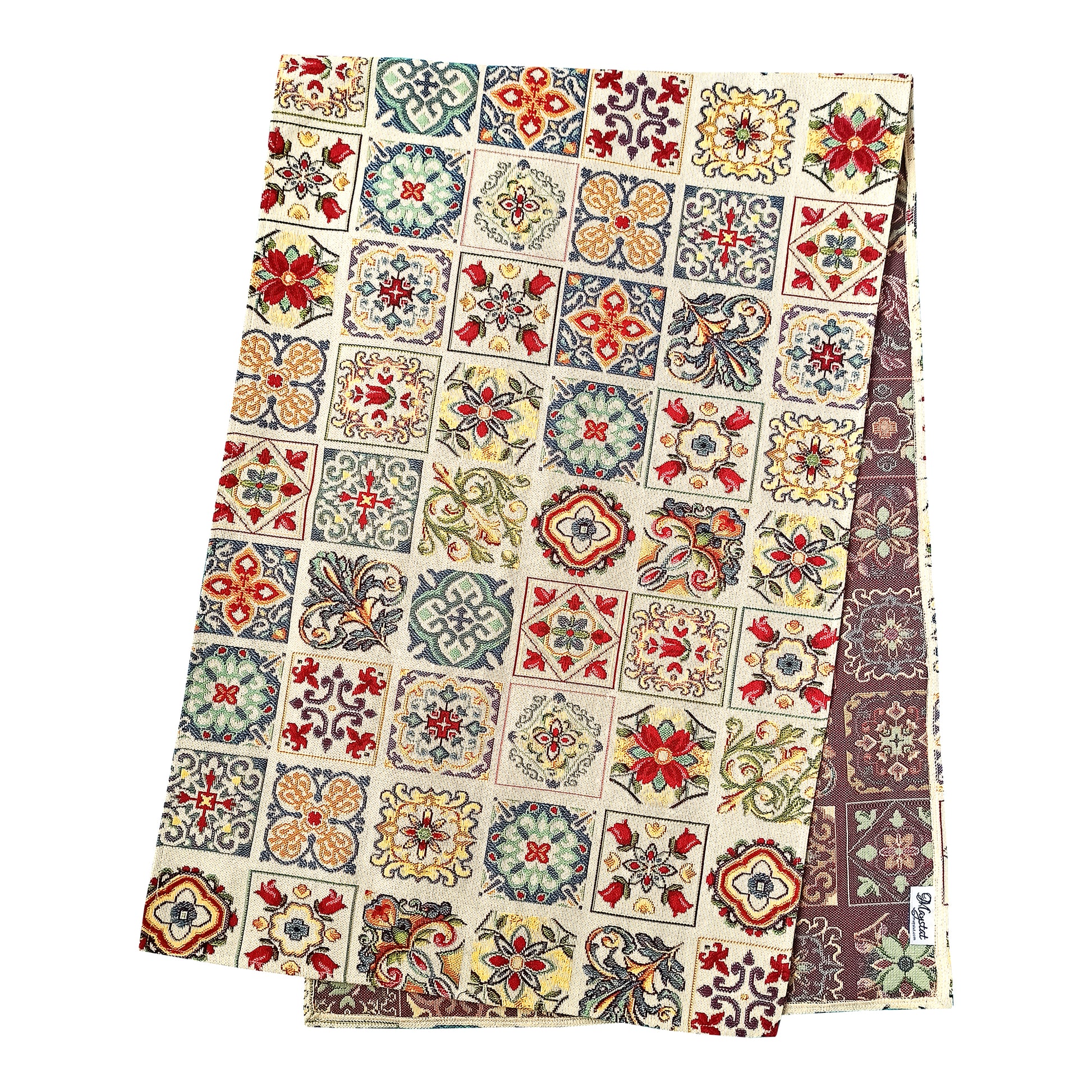 Table Runners Floral Spanish Tiles style Azulejo, Tapestry Fabric Multicolor Decorative Runner