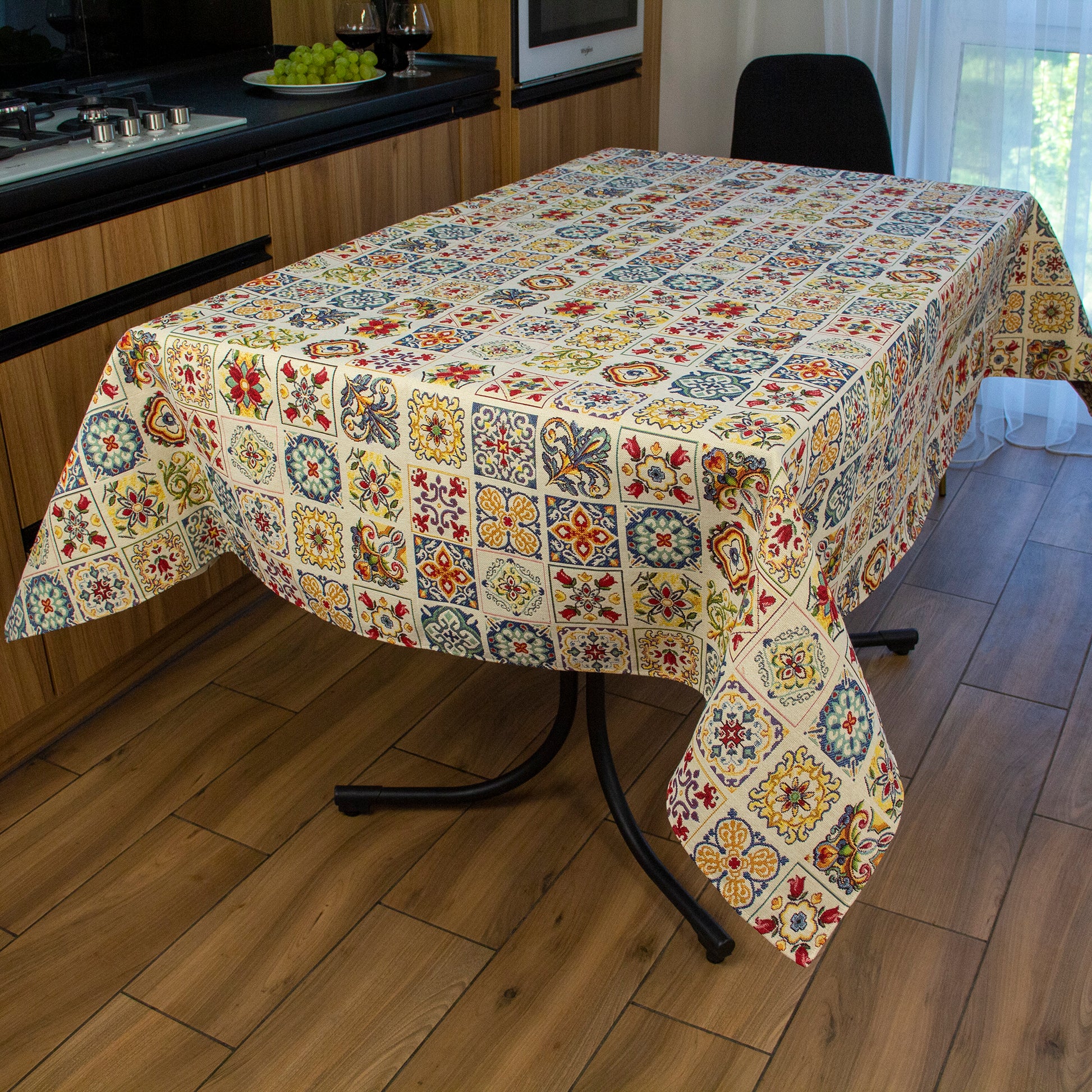 Rectangle Modern Floral Tablecloth Custom Spanish Tiles style Azulejo Tapestry Table linen