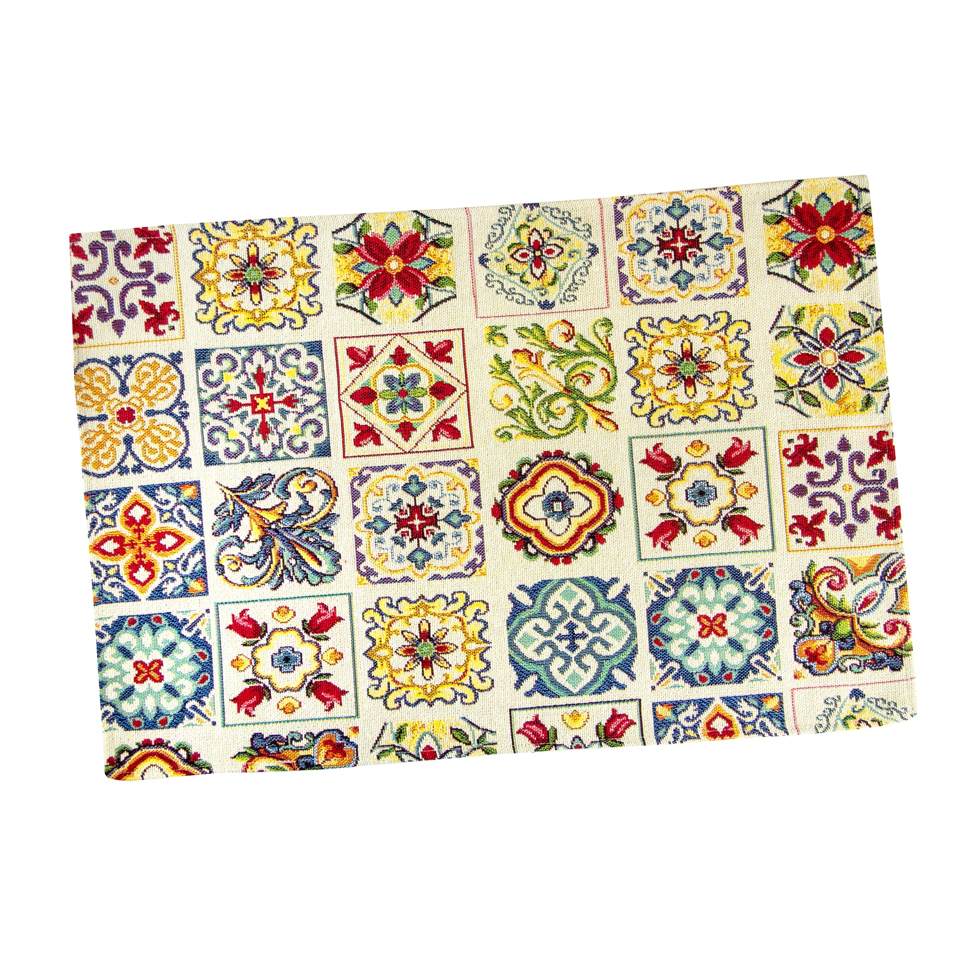 Table Placemats Floral Fabric Modern Custom Spanish Tiles mats Azulejo Tapestry Table linen (set of 2) 13in X 17in (34cm X 44cm)