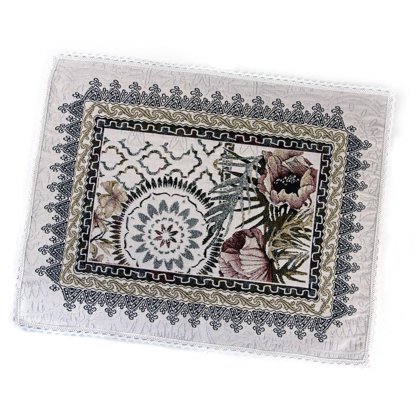 Table Placemats White Floral Modern with Lace Tapestry Fabric Table mats (set of 2) 13in X 19in (35cm X 50cm)