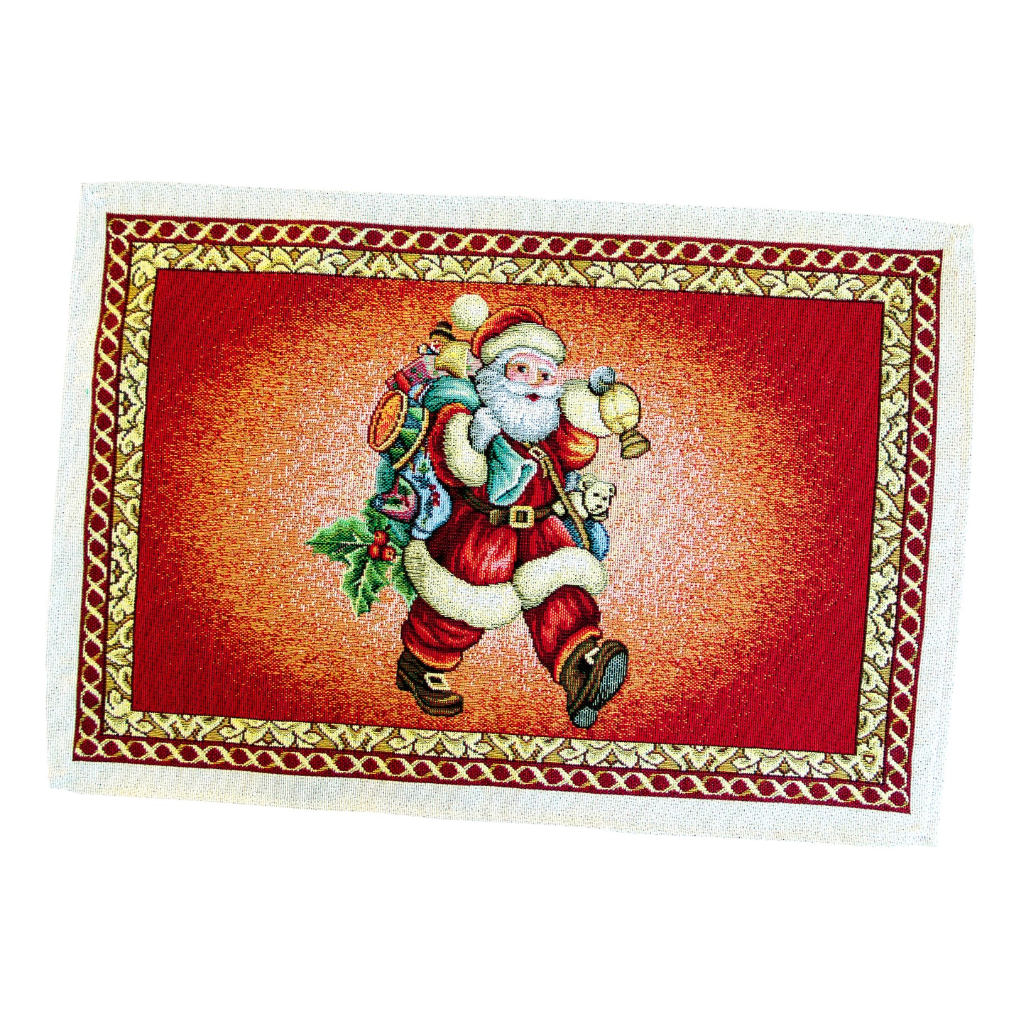 Christmas Placemats Set of 2 Red Glitter with Santa Claus Golden threads Holiday Table mats