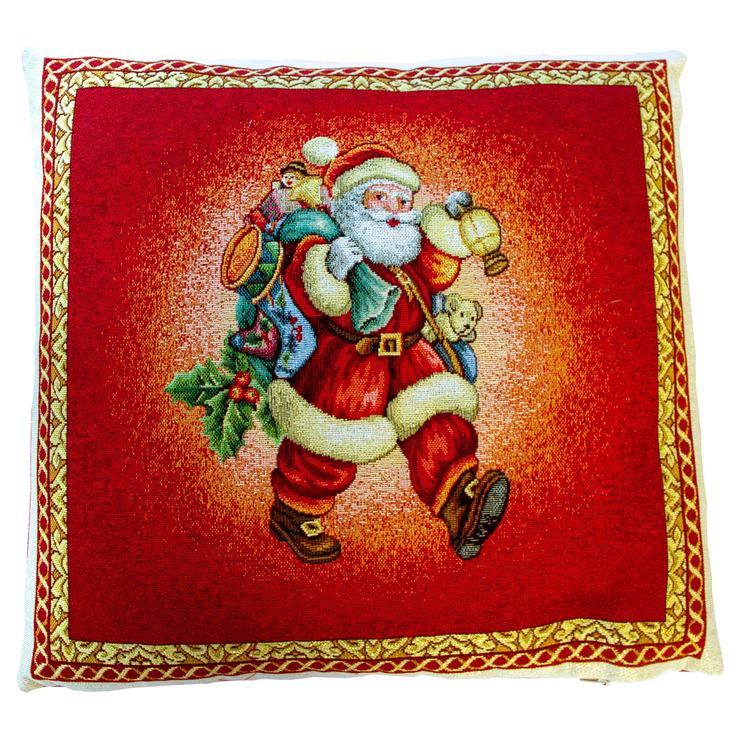 Christmas Cushion Cover Red Decorative Pillowcase with Santa and Gold threads