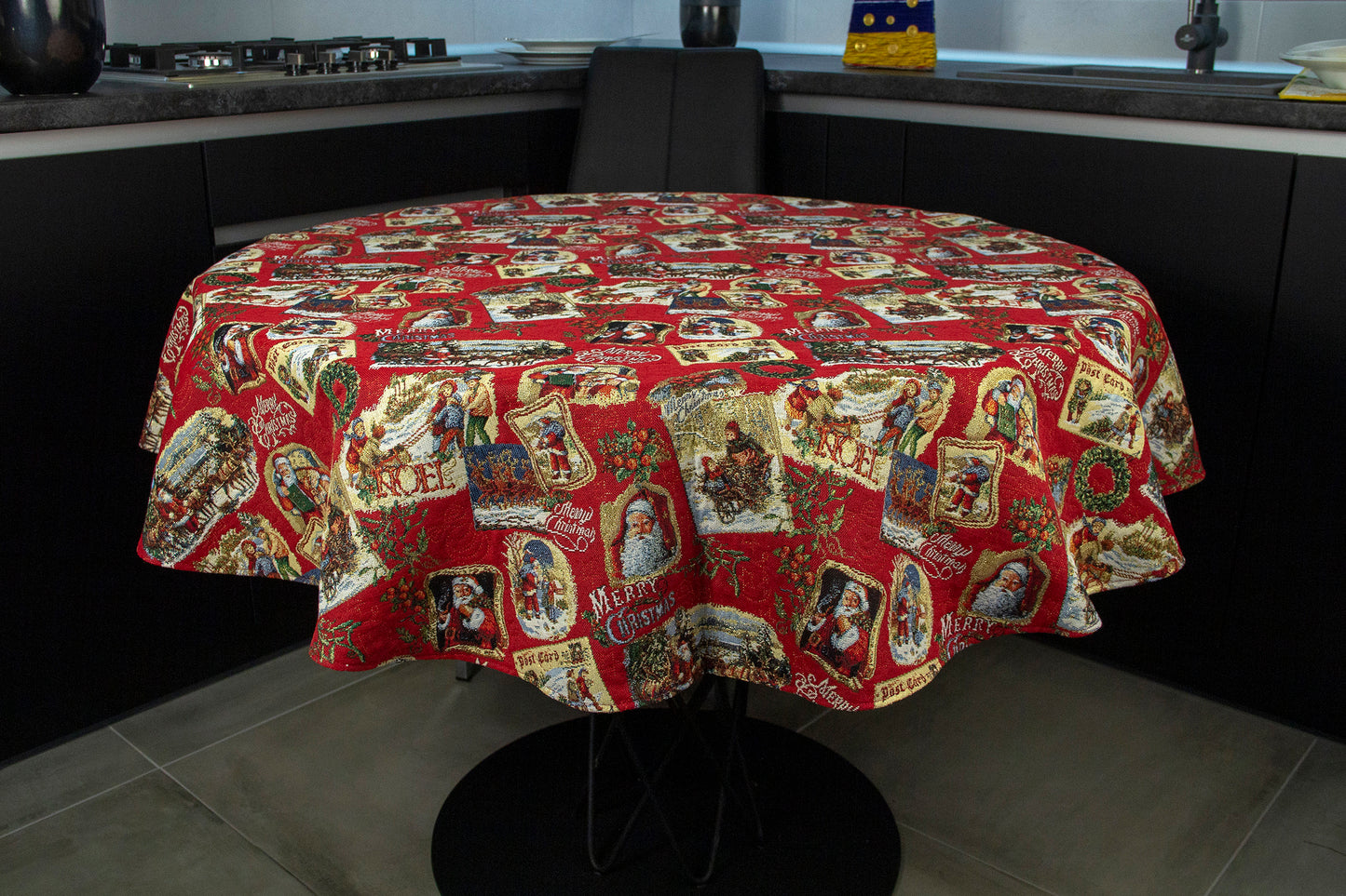 Red Christmas Tablecloth Santa X-mas tablecloth for Round Table Media 1 of 5