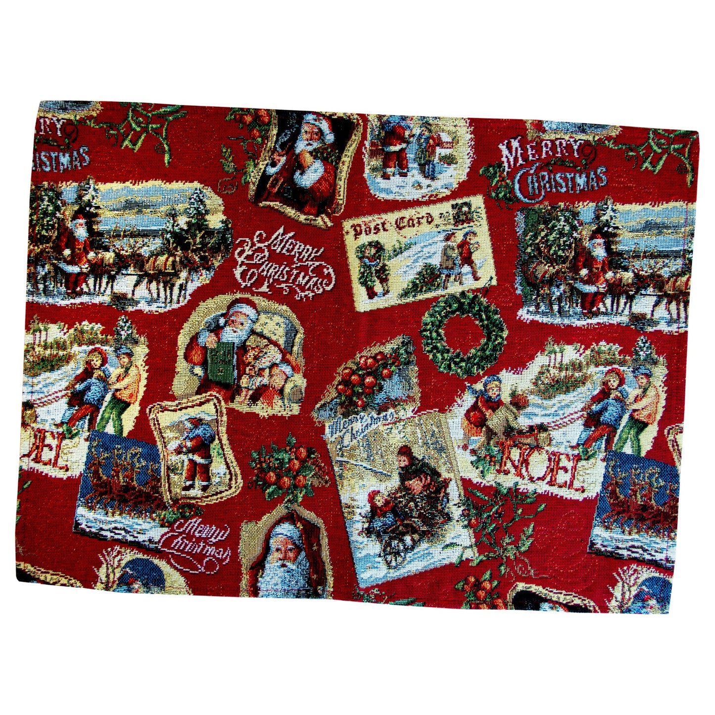 Christmas Placemats Set of 2 Red Retro Glitter with Santa Claus Golden threads Holiday Table mats