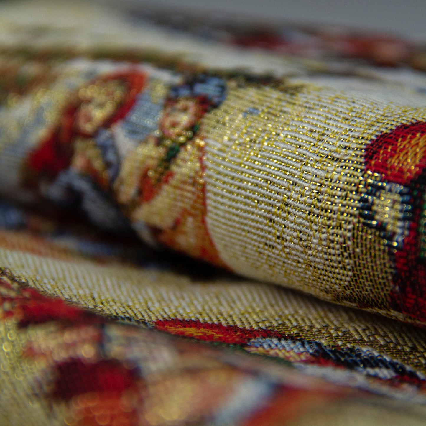 Christmas Table Runners Gold with Golden threads, Tapestry Fabric, Santa, and Old Pattern