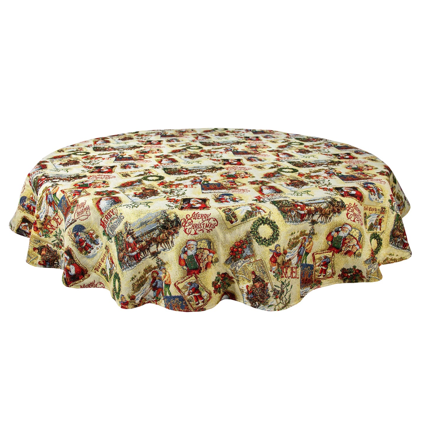 Round Tablecloth Golden with Santa Merry Christmas Gifts X-mas tablecloth for Round Table