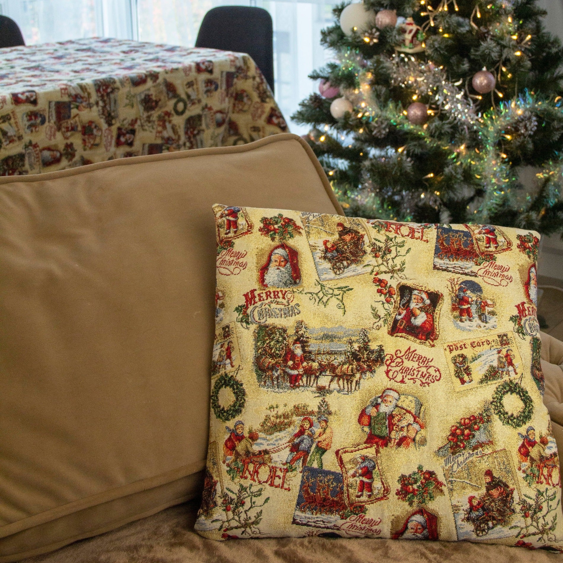 Christmas Cushion Cover Gold Decorative Pillowcase with Santa and Gold threads Double Sided