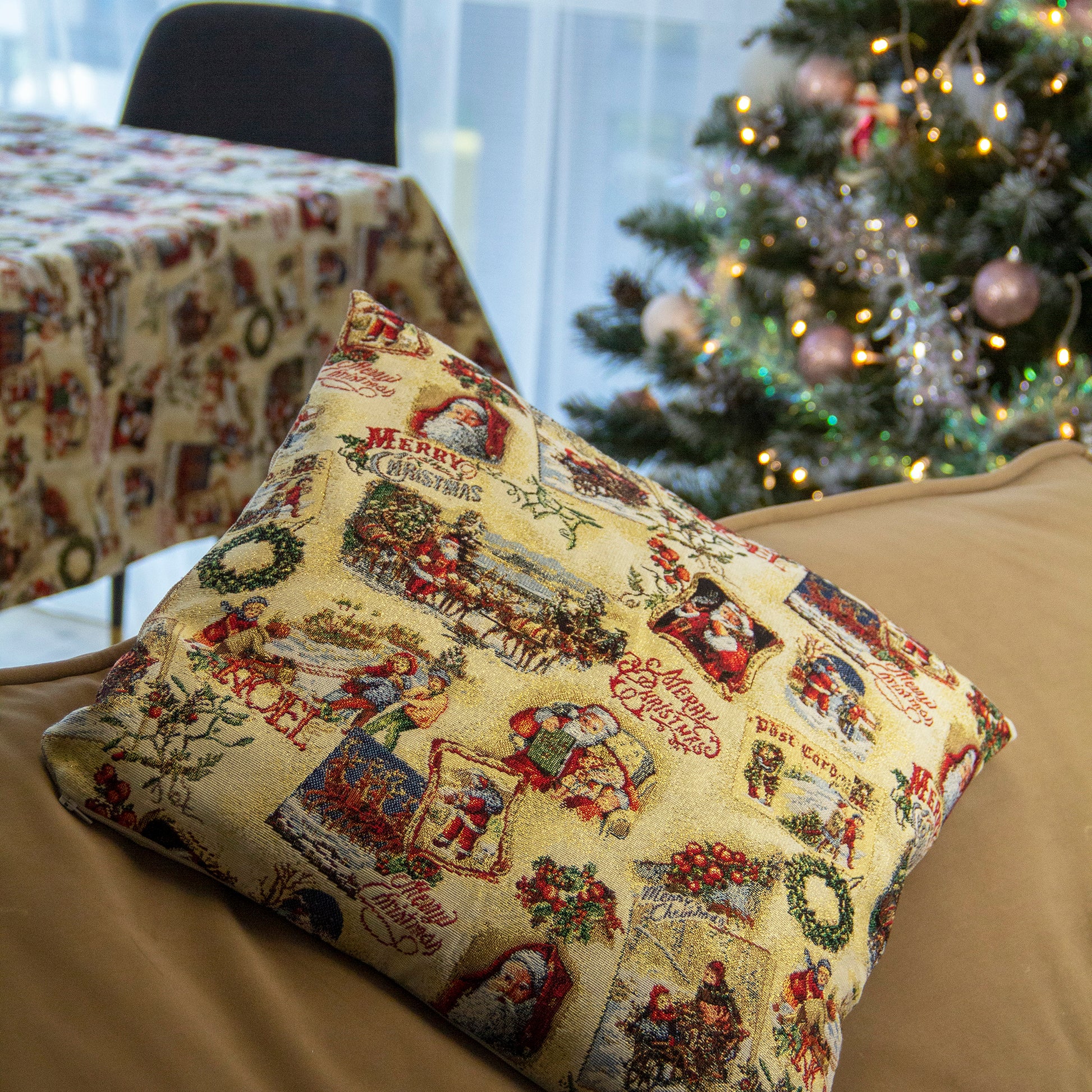 Christmas Cushion Cover Gold Decorative Pillowcase with Santa and Gold threads Double Sided