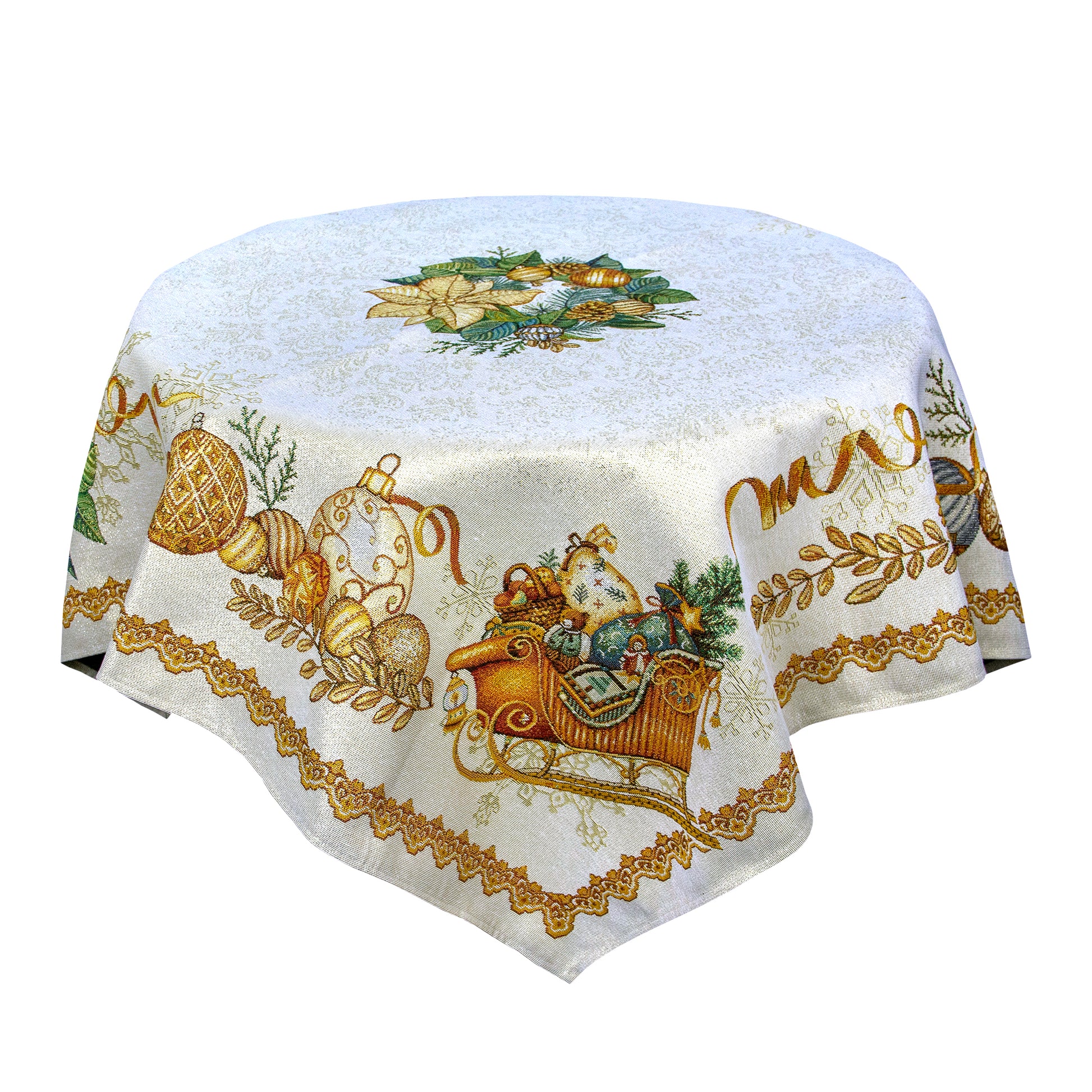 Tablecloth for Christmas Gold for Square Rectangle Table - Gold Poinsettia