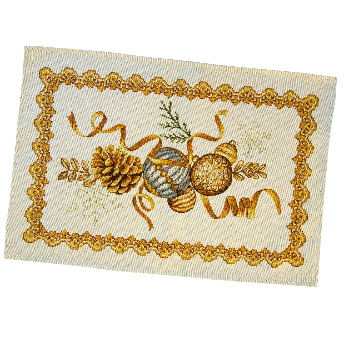 Christmas Placemats Set of 2 Gold Glitter with Spruce Cone Golden threads Holiday Table mats