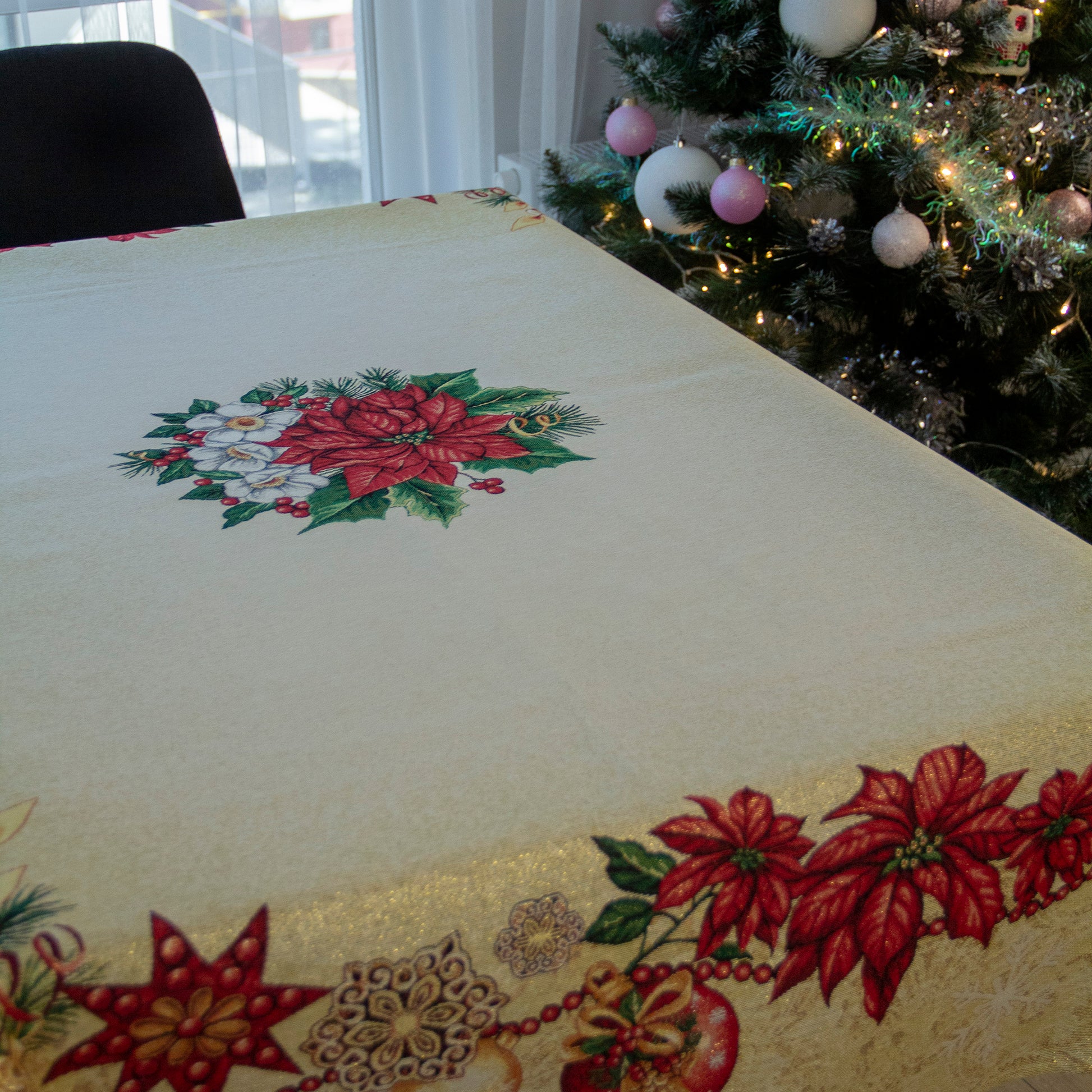 Christmas Tablecloth Holiday Centerpiece Golden Fabric X-mas tablecloth for Rectangle Table