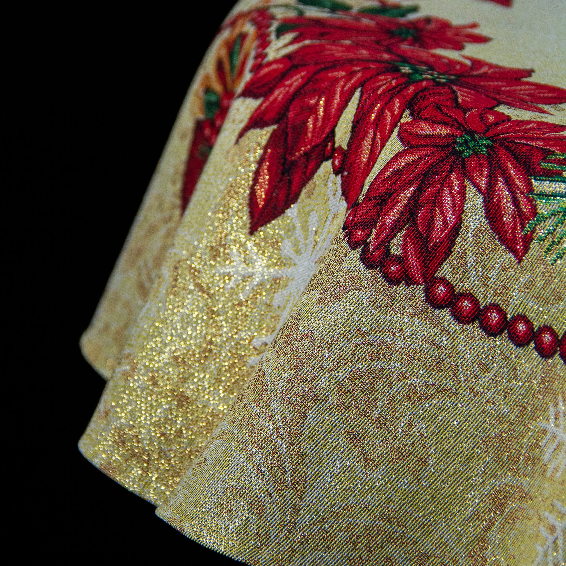 Round Christmas Tablecloth Golden Red Red Poinsettia