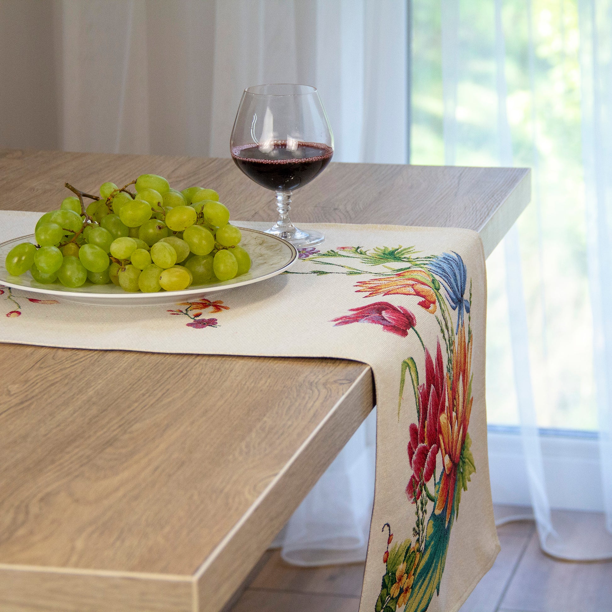 Fabric Table Runner Spring Beautiful Floral Pattern - Lotos and flowers