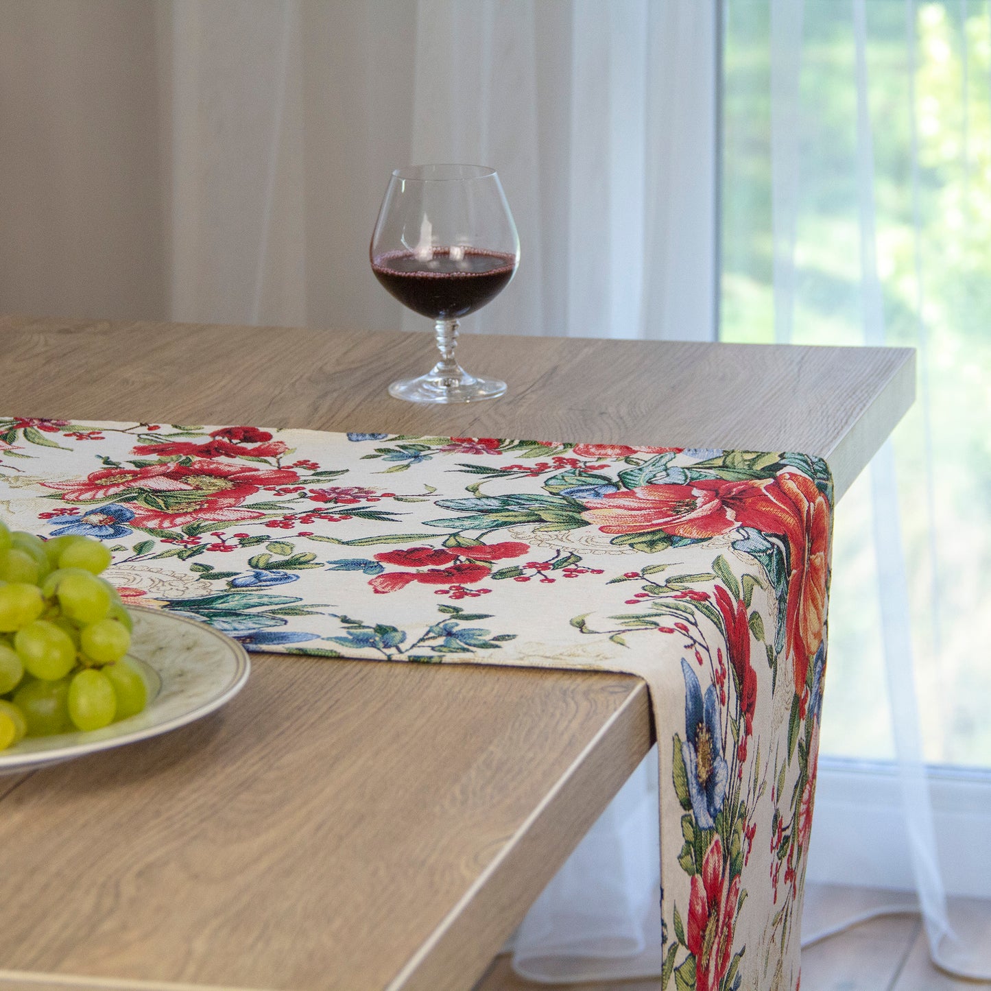 Summer Table Runner Table Floral Dahlias, Tapestry Fabric Custom Decorative Runner