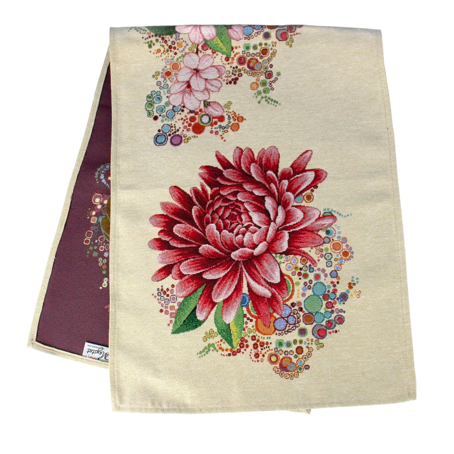 Fabric Table Runner Spring Beautiful Dahlias Floral Pattern Summer Boho