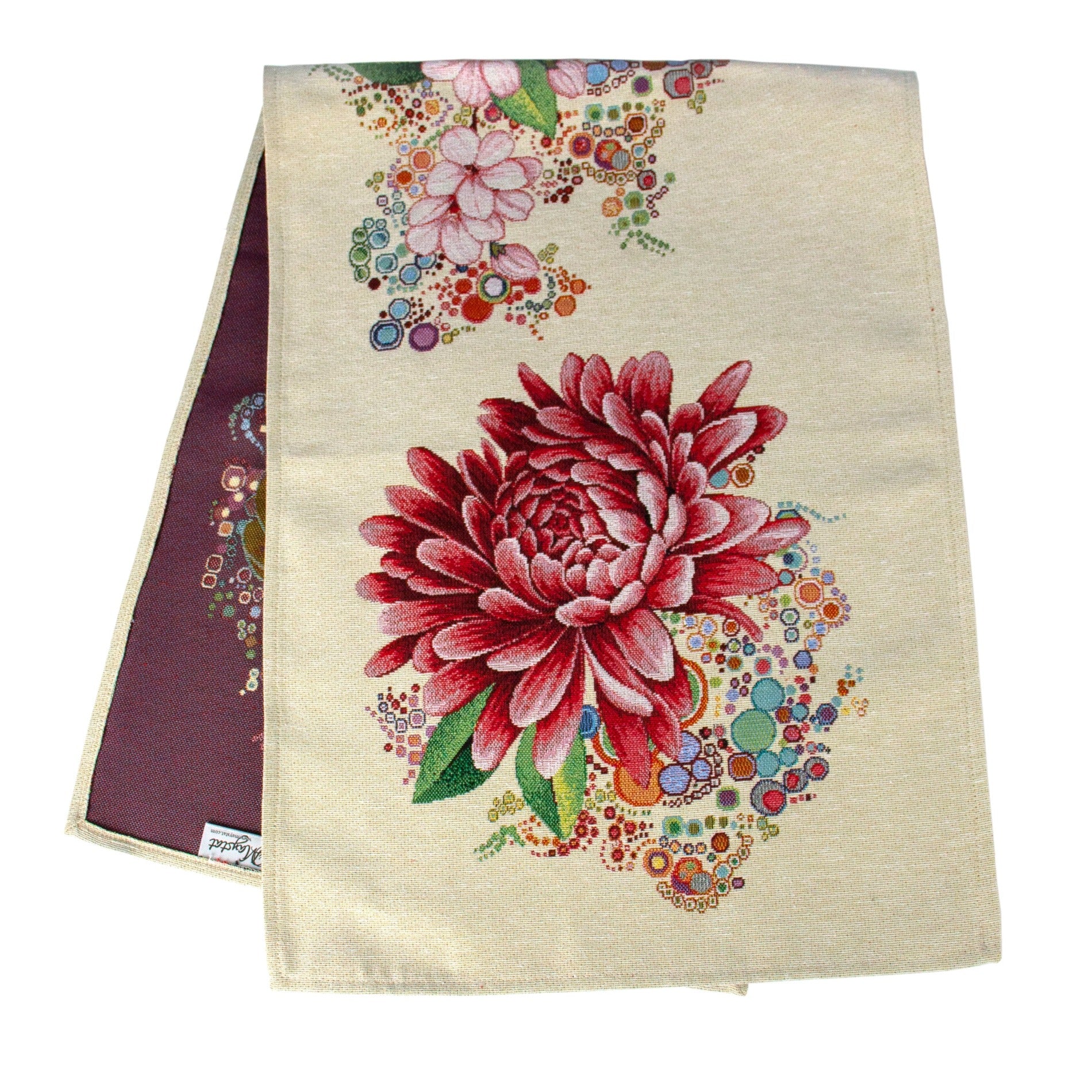 Fabric Table Runner Spring Beautiful Dahlias Floral Pattern Summer Boho