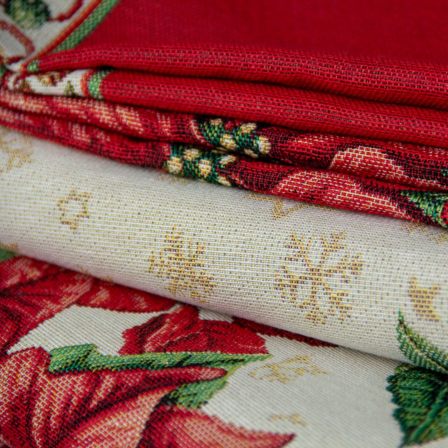 Table Runners Christmas Red Tapestry Fabric Rectangular with Poinsettia Holiday