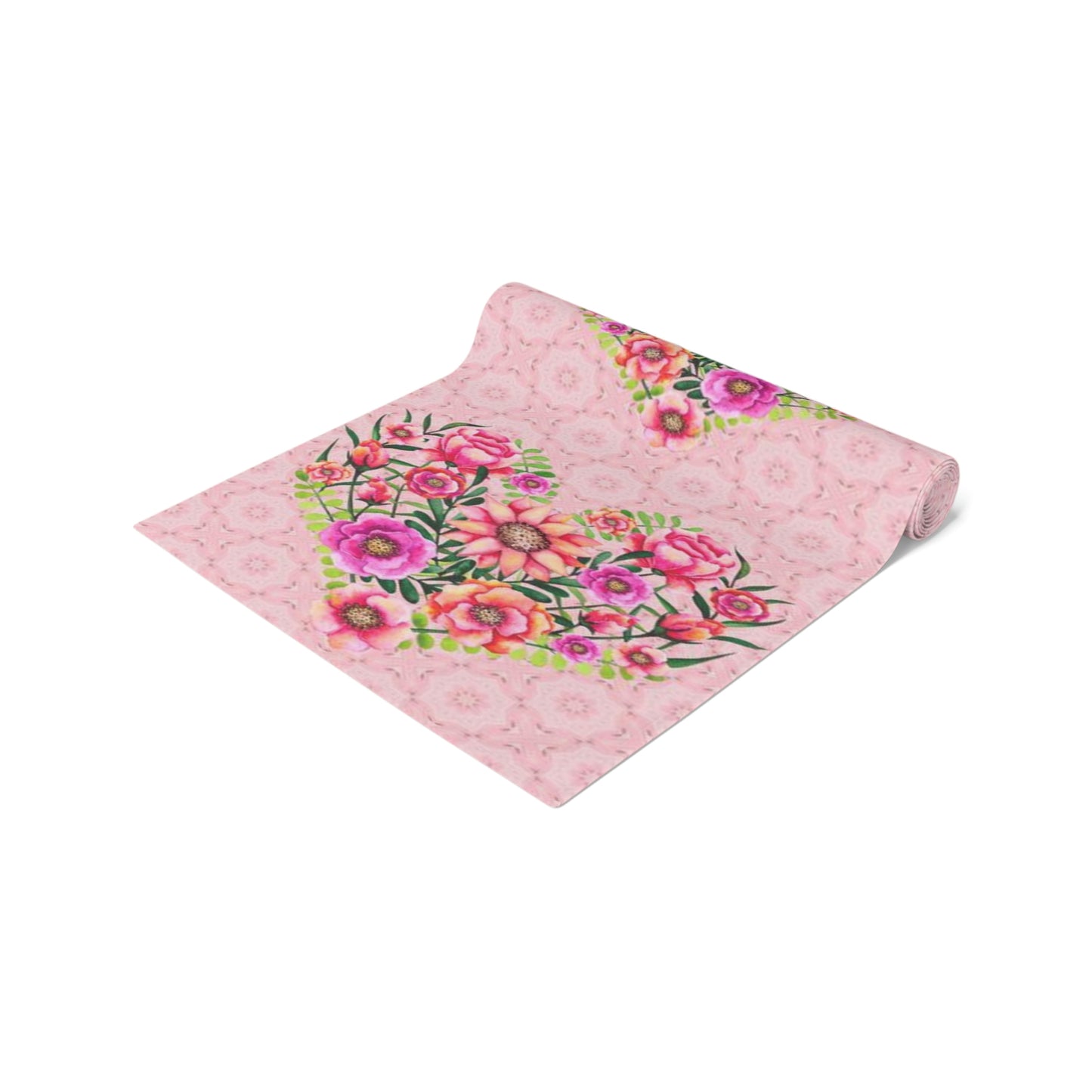 Table Runner Pink with Floral Heart Valentine's Day Gift for woman