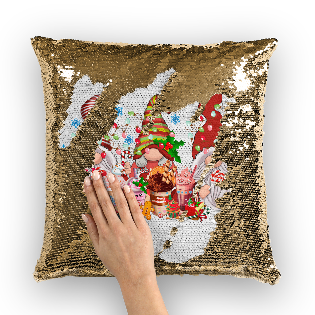 Christmas Sequin Cushion Cover with Chrisrmas Gnomes