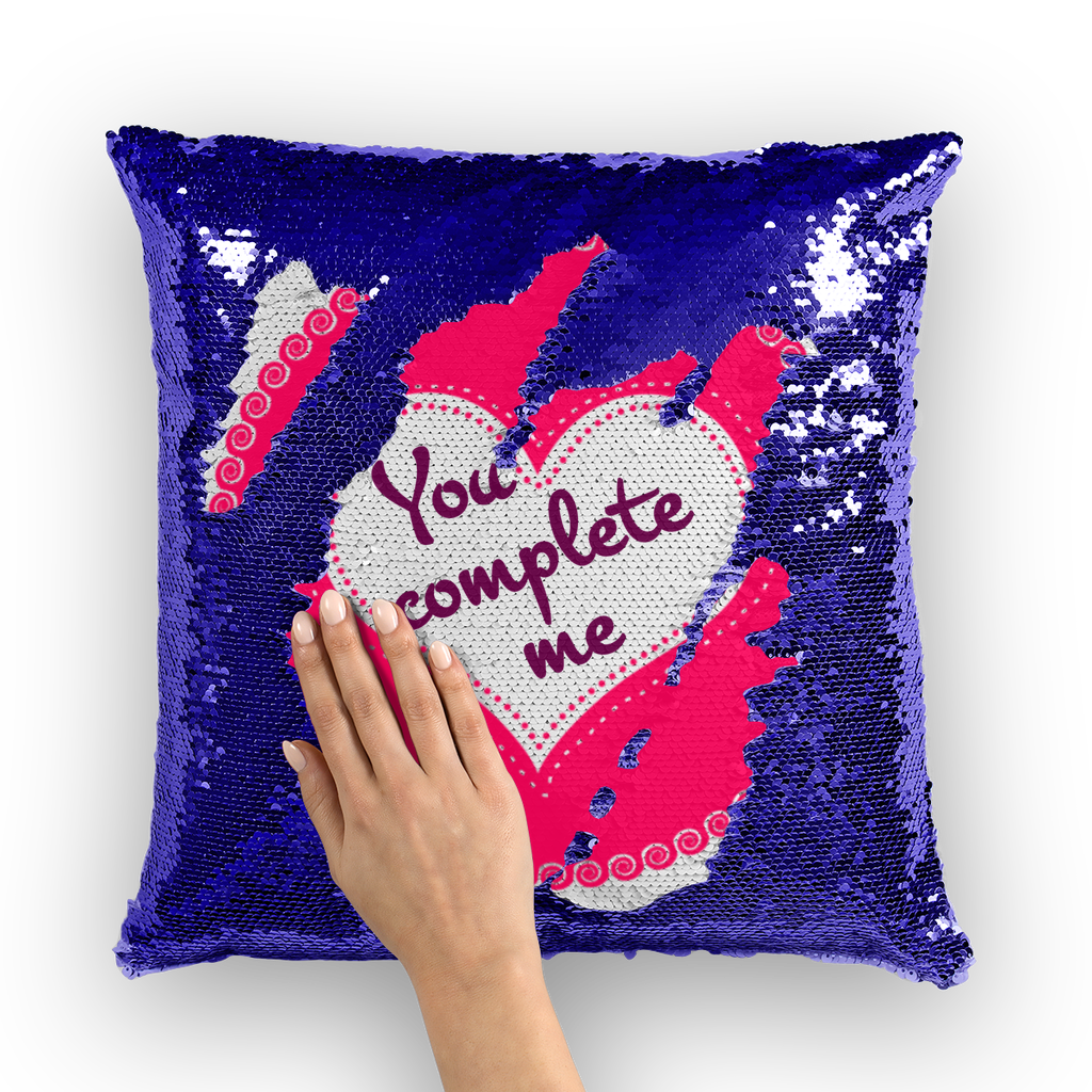 Mermaid Sequin Cushions -You complete me - Valentines Day Sequin Cushion Cover