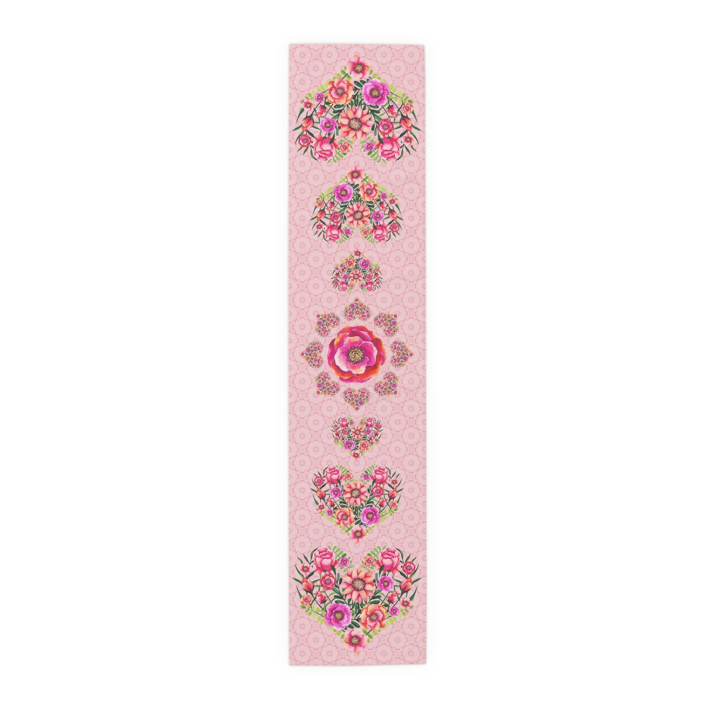 Table Runner Pink with Floral Heart Valentine's Day Gift for woman