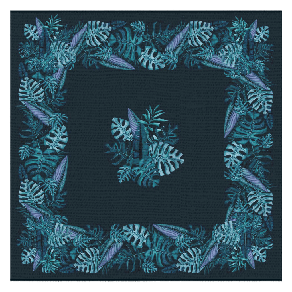 Blue Cotton Tablecloth Dark Blue Square with Tropical Monstera Palm Leaves for Square Round TableMaystat 