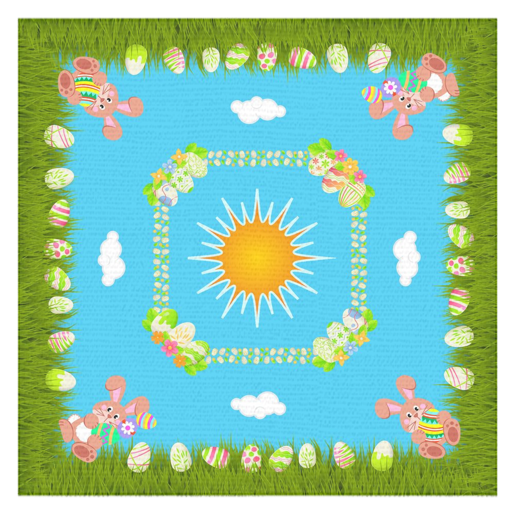 Easter Green Tablecloth with Wonderful Bunnies and Eggs.