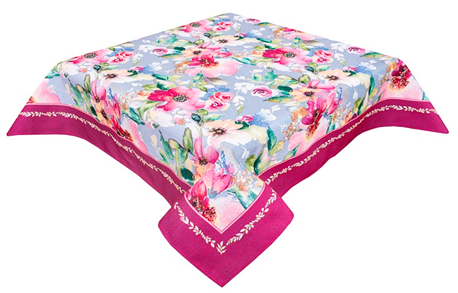 Burgundy Square Tablecloth "Flowers Aquarelle" for Rectangle Square Tables Luxury Textiles Maystat 