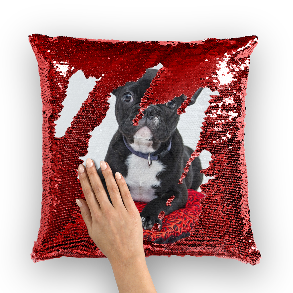 Sequin Cushion Cover Black Bulldog Dog Gifts for Bulldog lovers