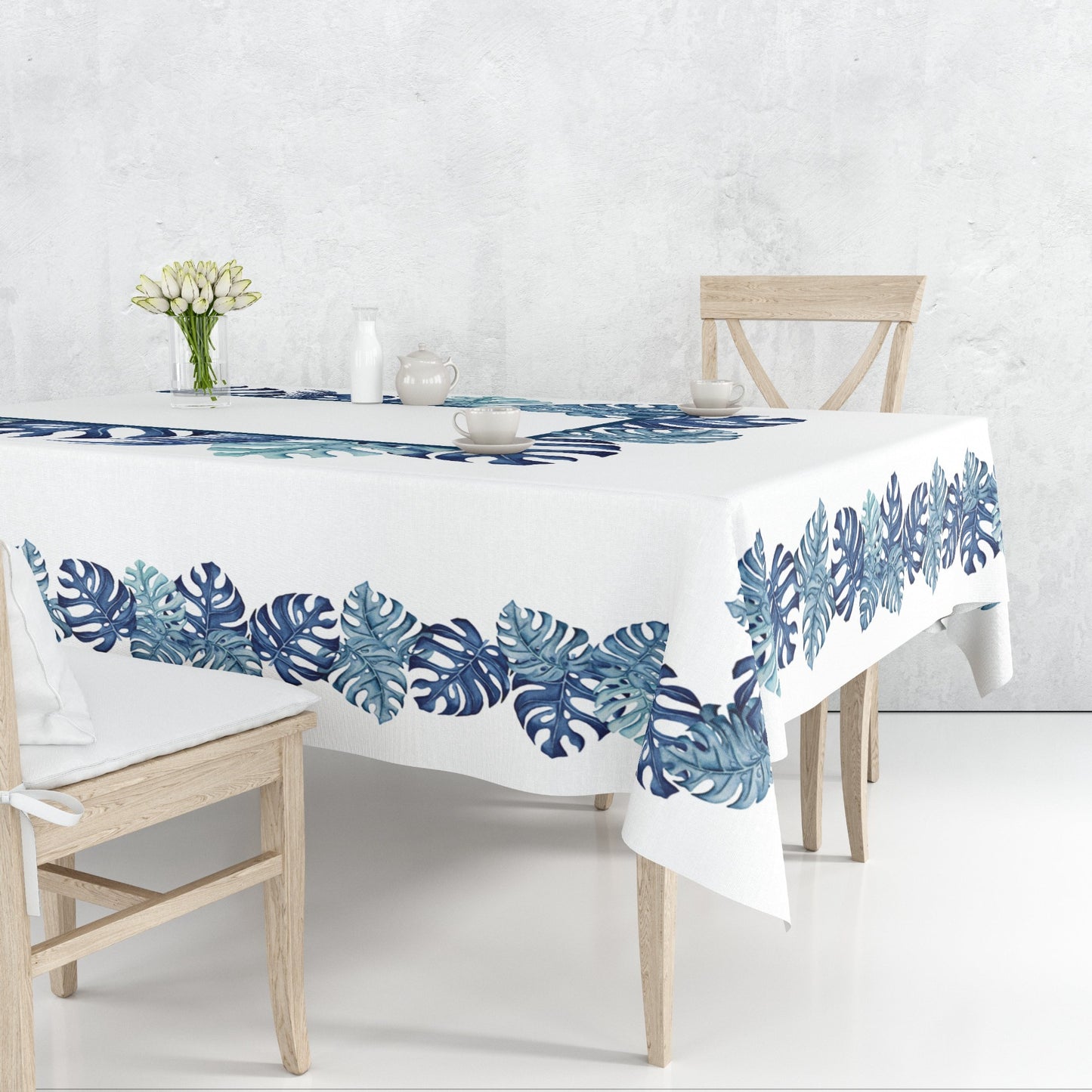 Tropical Leaves tablecloth Monstera Blue Palm Leave Table Linen for Square or Round Table