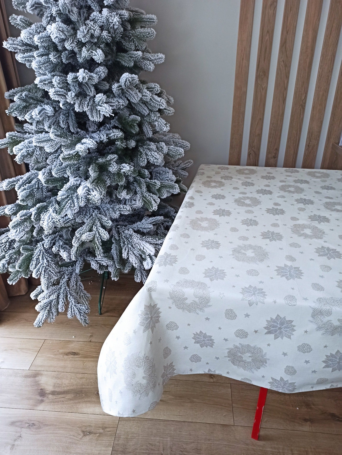 Tablecloth Christmas White Silver Fabric Holiday Custom X-mas Table Cover for Square Rectangle Table