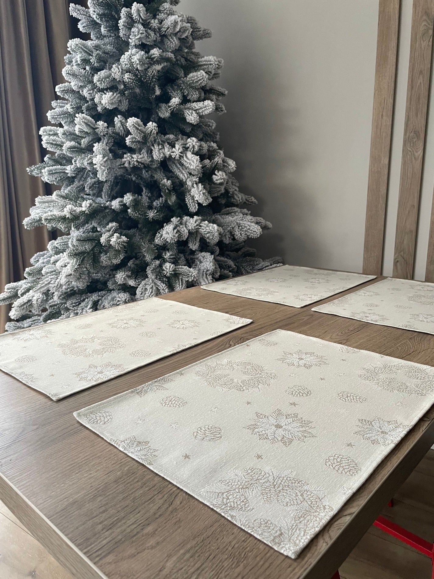 Placemats Set of 2 Christmas Ivory with Silver threads Christmas Holiday Table mats