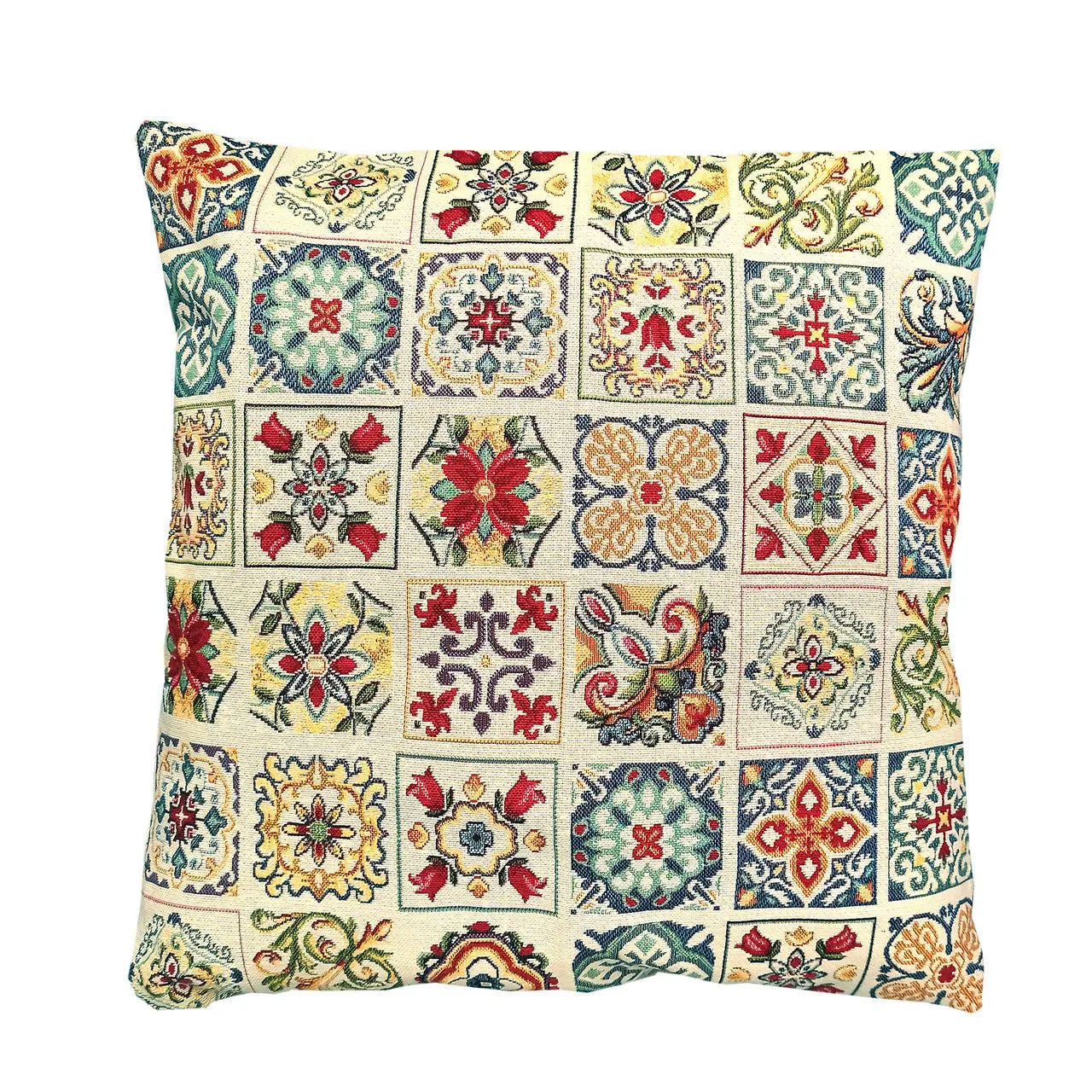 Cushion Cover Floral Design Decorative Pillowcase Spanish Tiles style Azulejo Double Sided