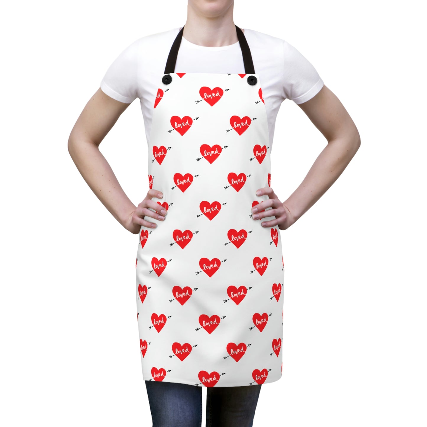 Apron white with Red Hearts