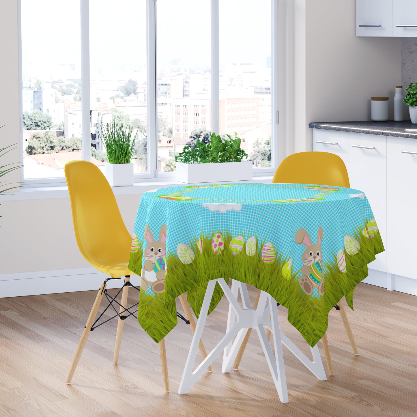 Tablecloths Easter with Eggs Flowers Happy Easter Green and Blue