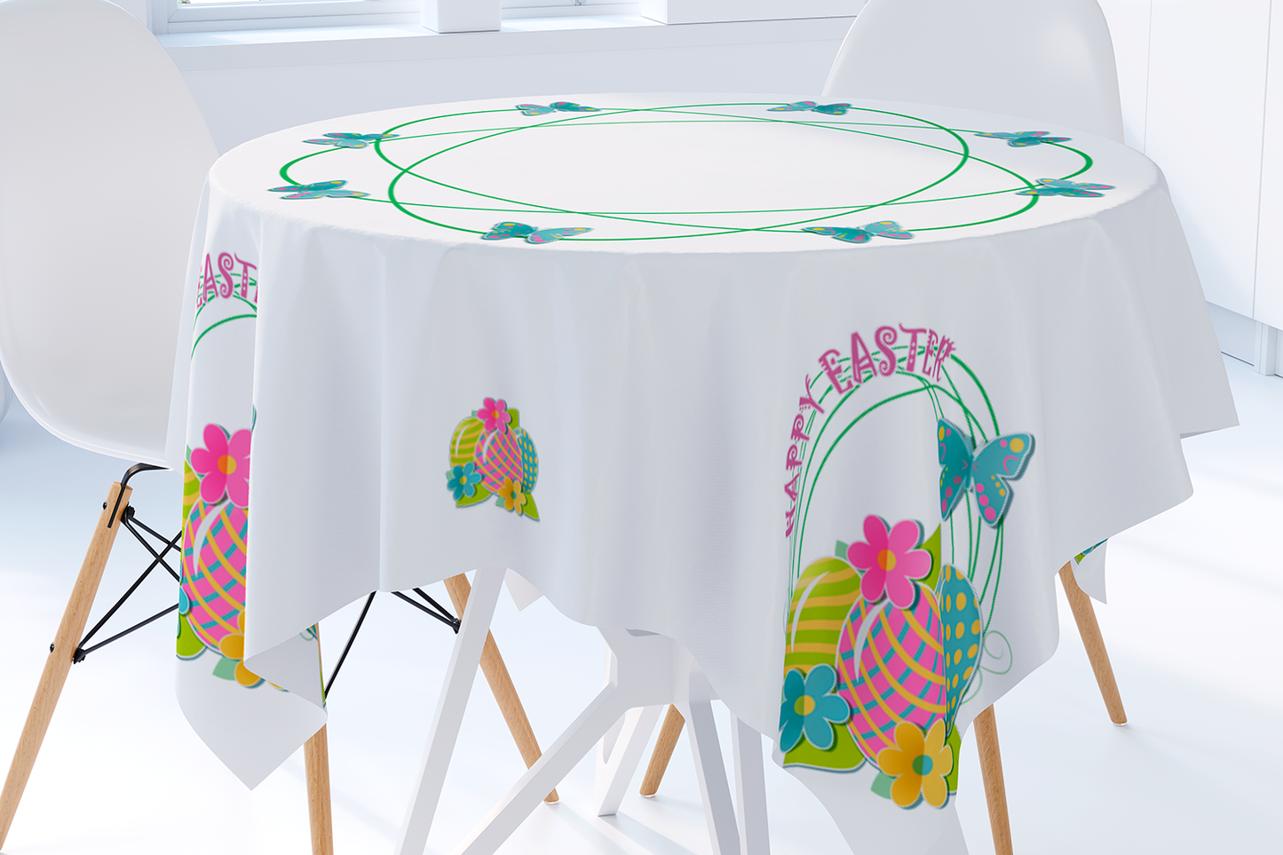 Easter Square Tablecloth with Eggs Flowers Butterfly - Happy EasterMaystat 