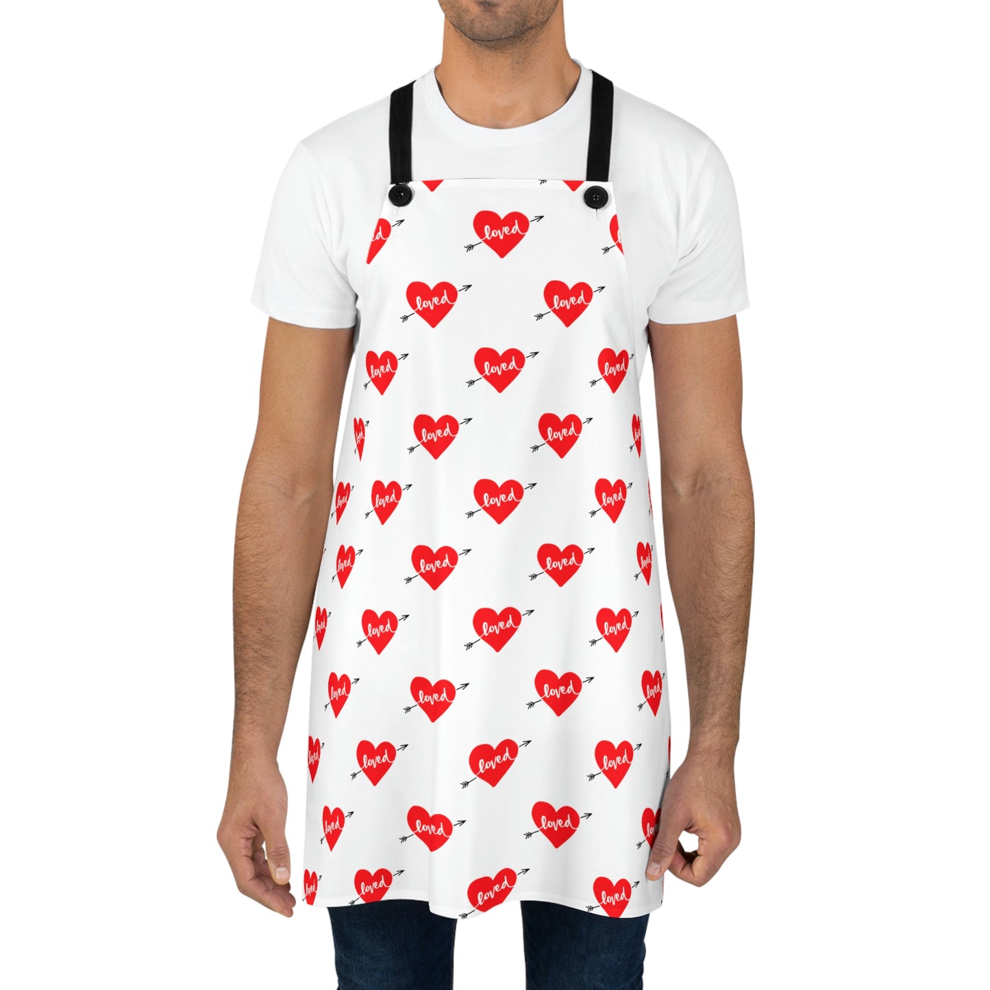 Apron white with Red Hearts