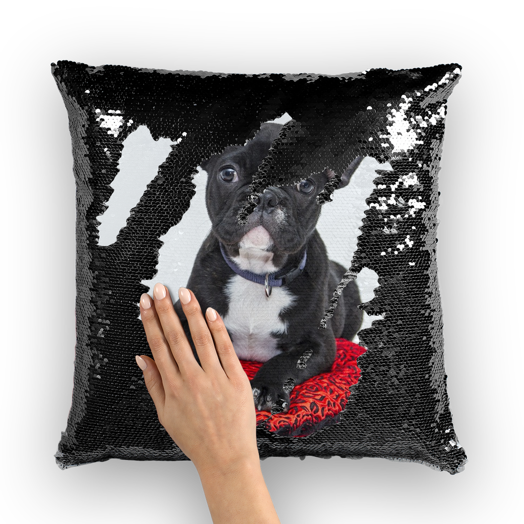 Sequin Cushion Cover Black Bulldog Dog Gifts for Bulldog lovers