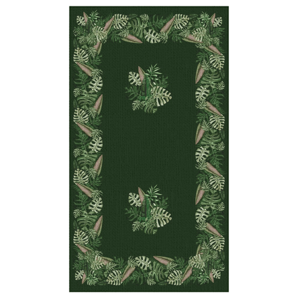 Green Cotton Tablecloth Square with Tropical Monstera Palm Leaves for Square Round TableMaystat 