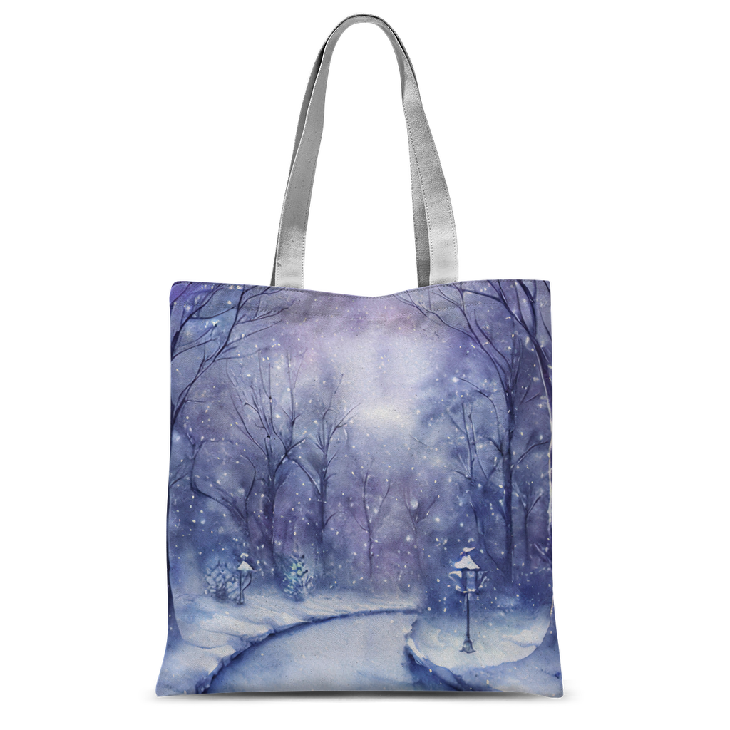 Classic Tote Bag Winter Forest Cute Handbag for women in Blue Tones