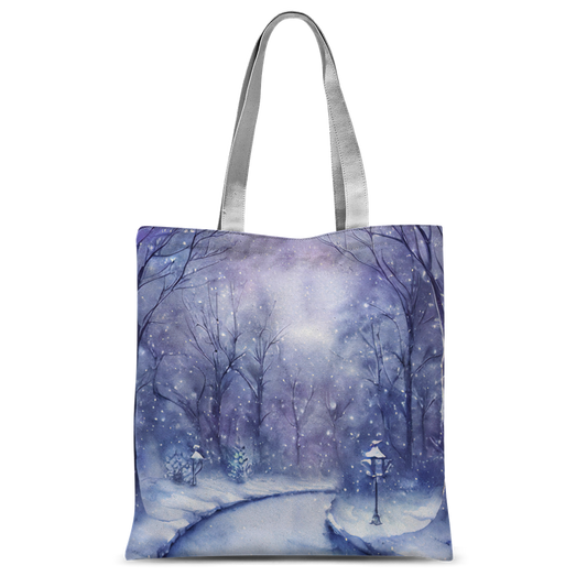 Classic Tote Bag Winter Forest Cute Handbag for women in Blue Tones