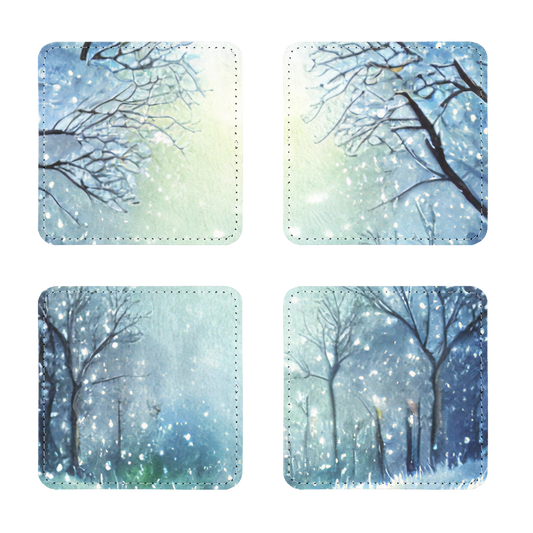 Coasters Pack of Four Winter Forest 