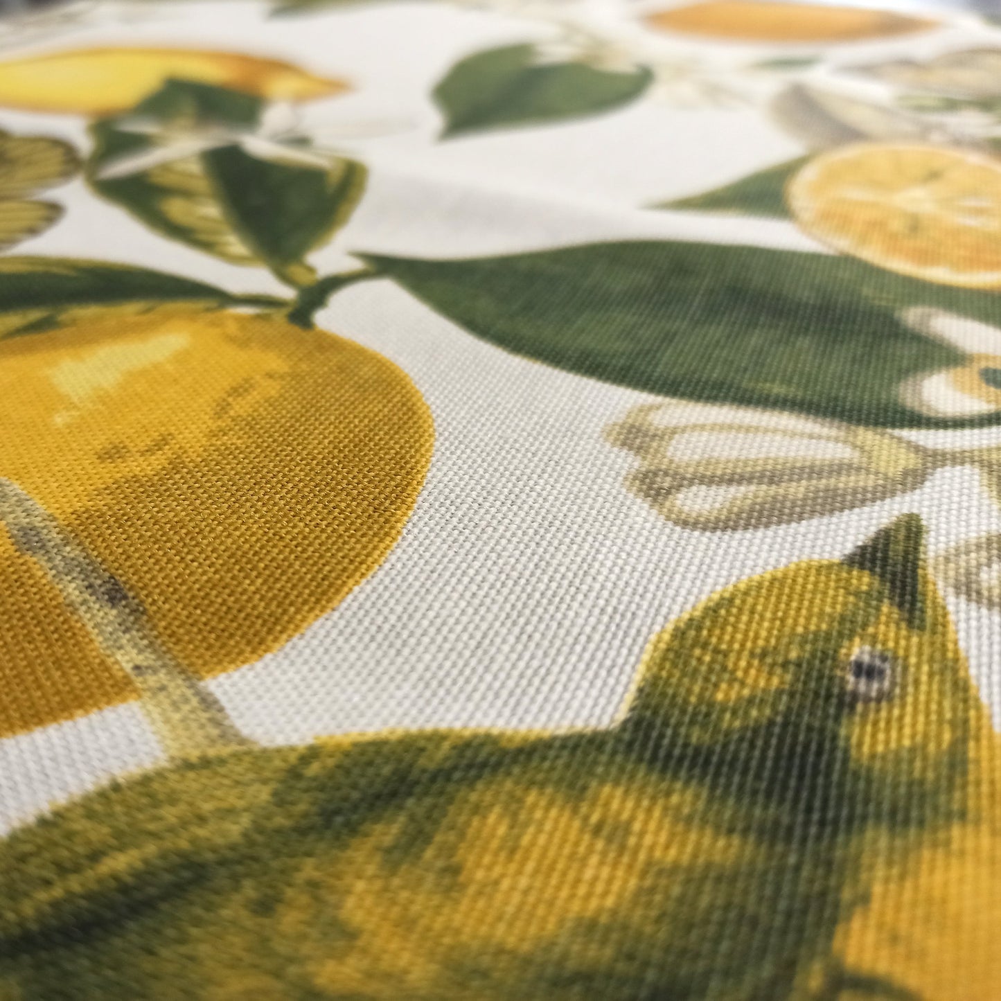 Round Tablecloth Fabric Summer Waterproof Cotton with Teflon coated Yellow Lemon Birds and Butterflies