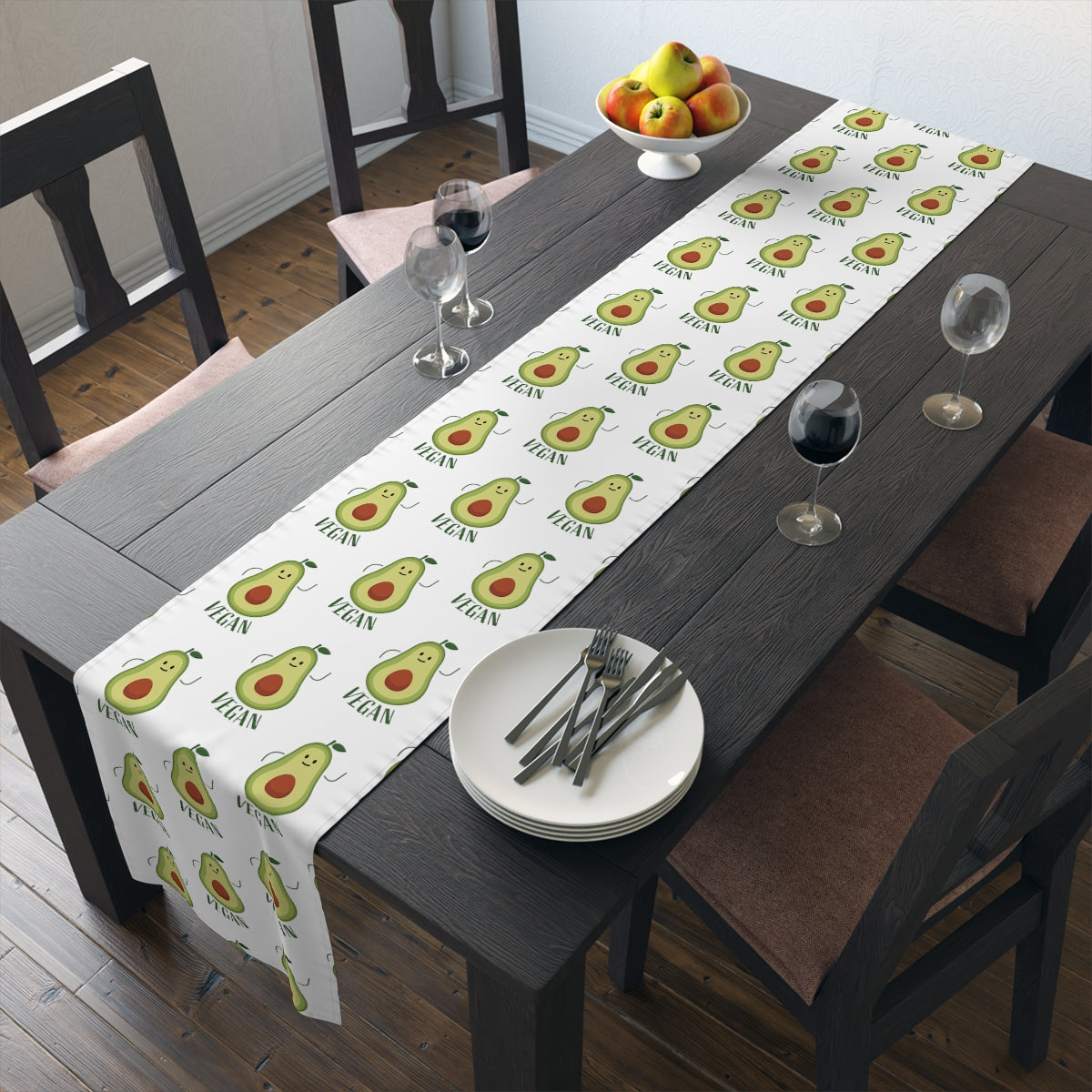 Table Runner White with Avocado for Vegans 